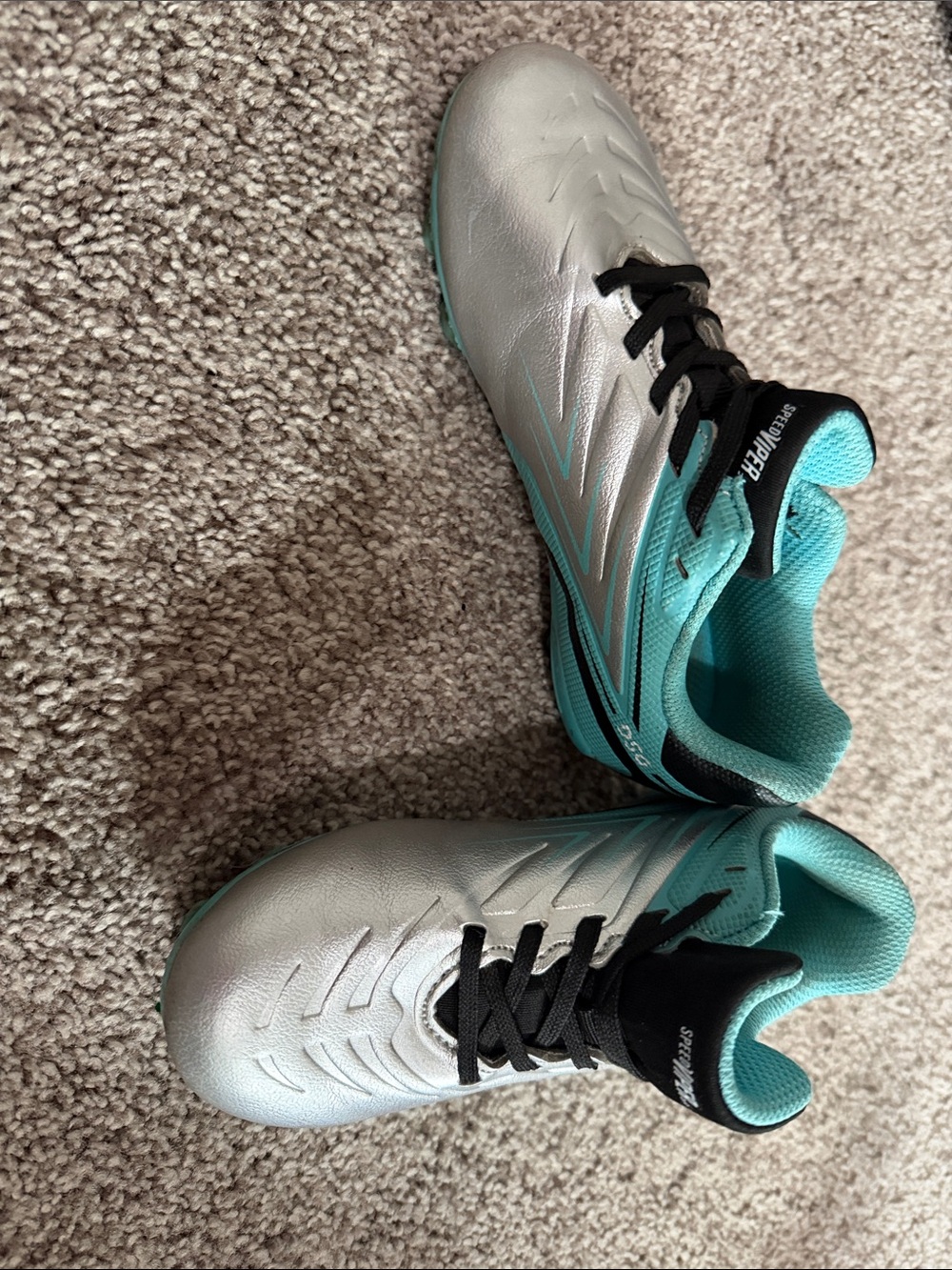 DSG Kids Silver and Teal Soccer Cleats